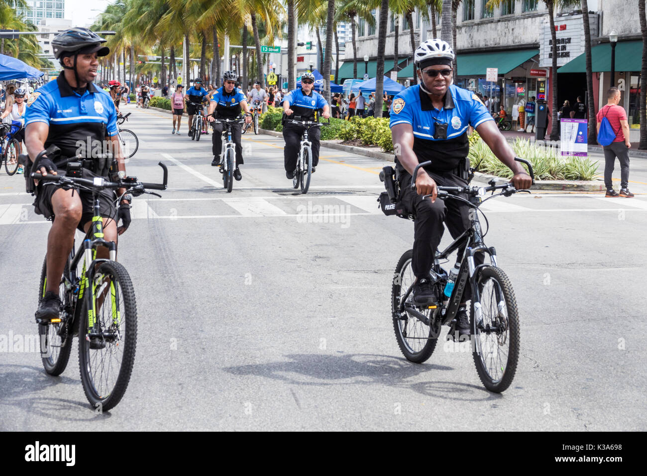 Miami Beach Florida,Washington Avenue,Ciclovia,street bike festival,bicycles,cycling,temporary street closure,Black Blacks African Africans ethnic min Stock Photo