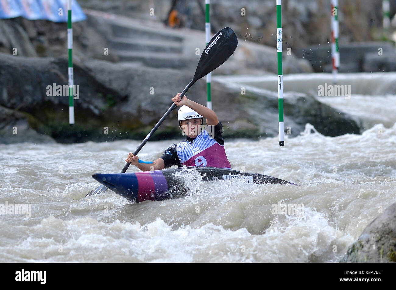 Ivrea, Italy. 01st Sep, 2017. The first day of qualifying matches were held today at the stadium of the canoe of Ivrea of the world championships of canoeing and kayaking, the fourth stage of the ICF World Cup 2017. Credit: Tonello Abozzi/Pacific Press/Alamy Live News Stock Photo