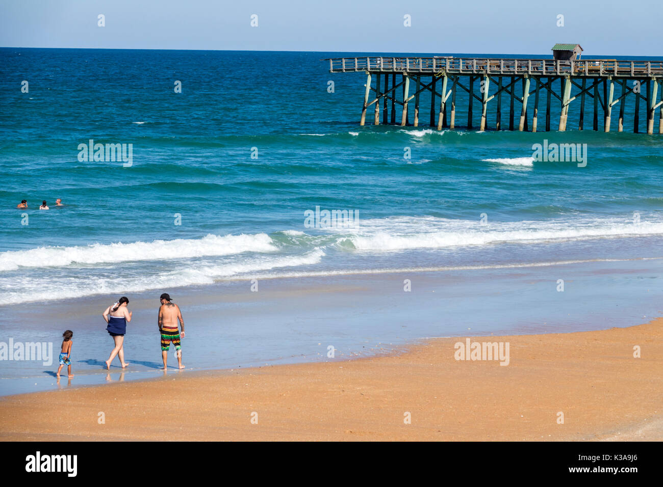 Florida,Flagler Beach,Atlantic Ocean water sand,waves,fishing pier