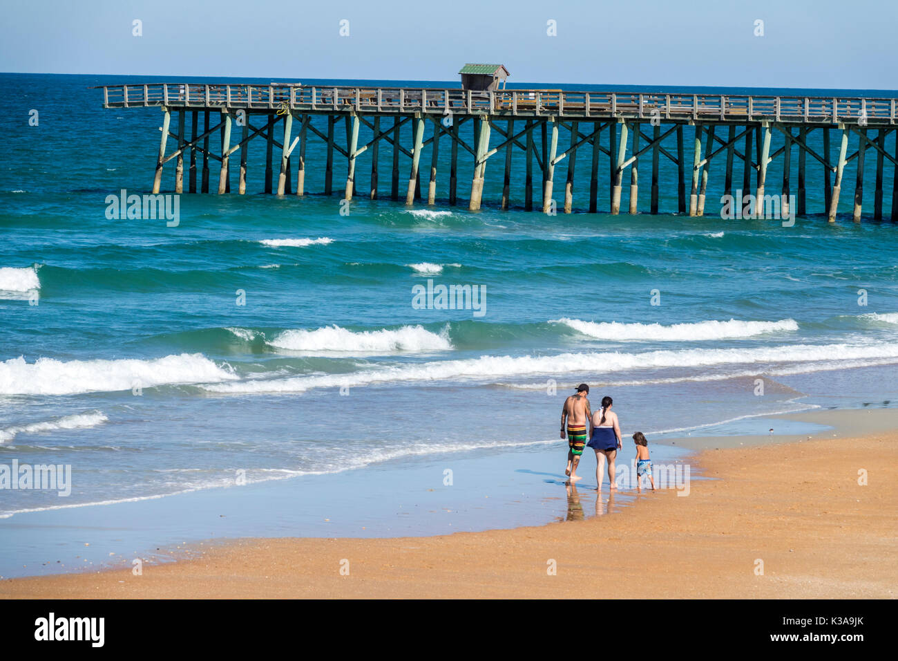 Florida,Flagler Beach,Atlantic Ocean water sand,waves,fishing pier