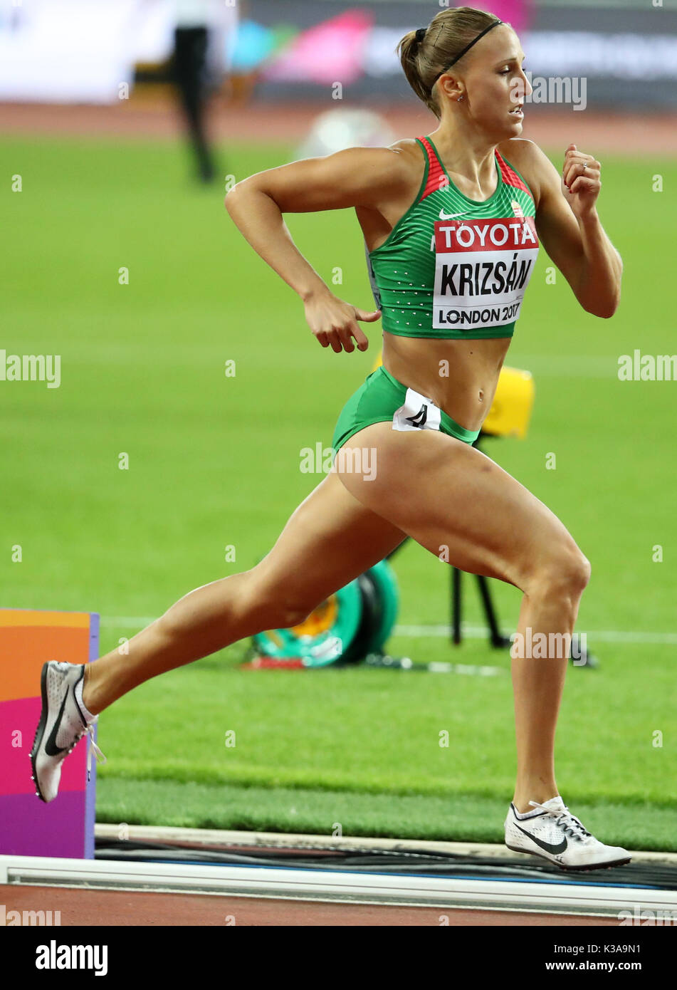 Xénia KRIZSÁN (Hungary) competing in the Heptathlon 800m Heat 2 at the 2017, IAAF World Championships, Queen Elizabeth Olympic Park, Stratford, London, UK. Stock Photo