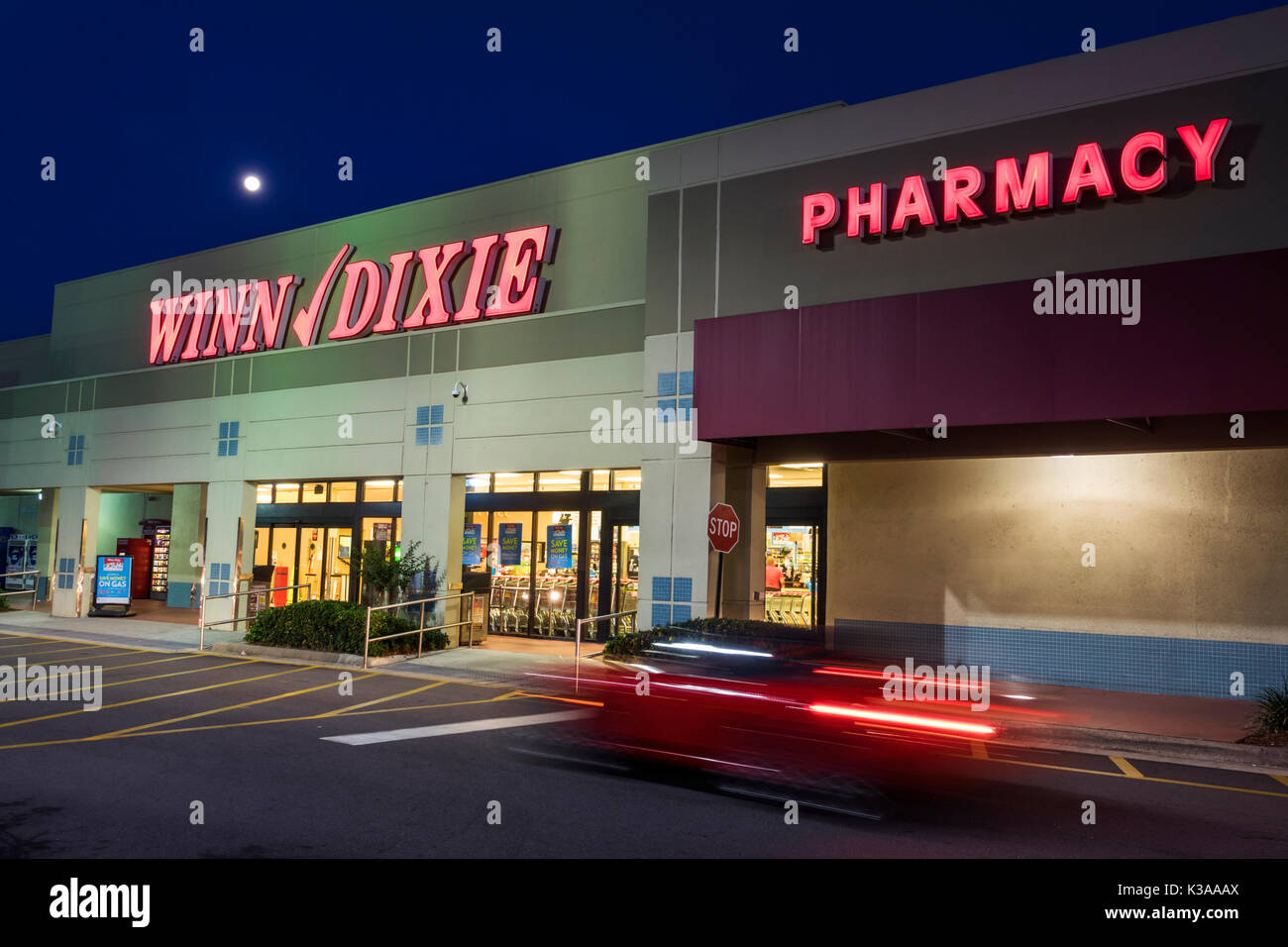 Florida,Palm Coast,Winn Dixie,supermarket chain,grocery store,front,entrance,pharmacy,shopping shopper shoppers shop shops market markets marketplace Stock Photo