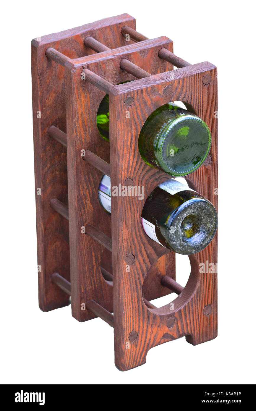 Wooden wine rack isolated on white background. Stock Photo