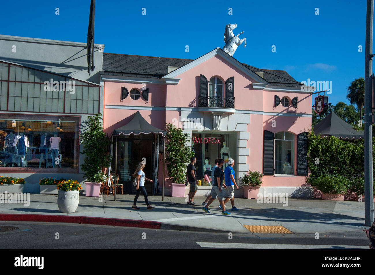 Trendy Sunset Plaza shopping district at the heart of the Sunset Strip in West Hollywood, Los Angeles, CA Stock Photo