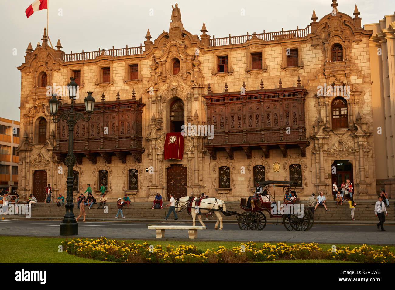 Archbishop's Palace, Plaza Mayor, Historic centre of Lima (World Heritage Site), Peru, South America Stock Photo