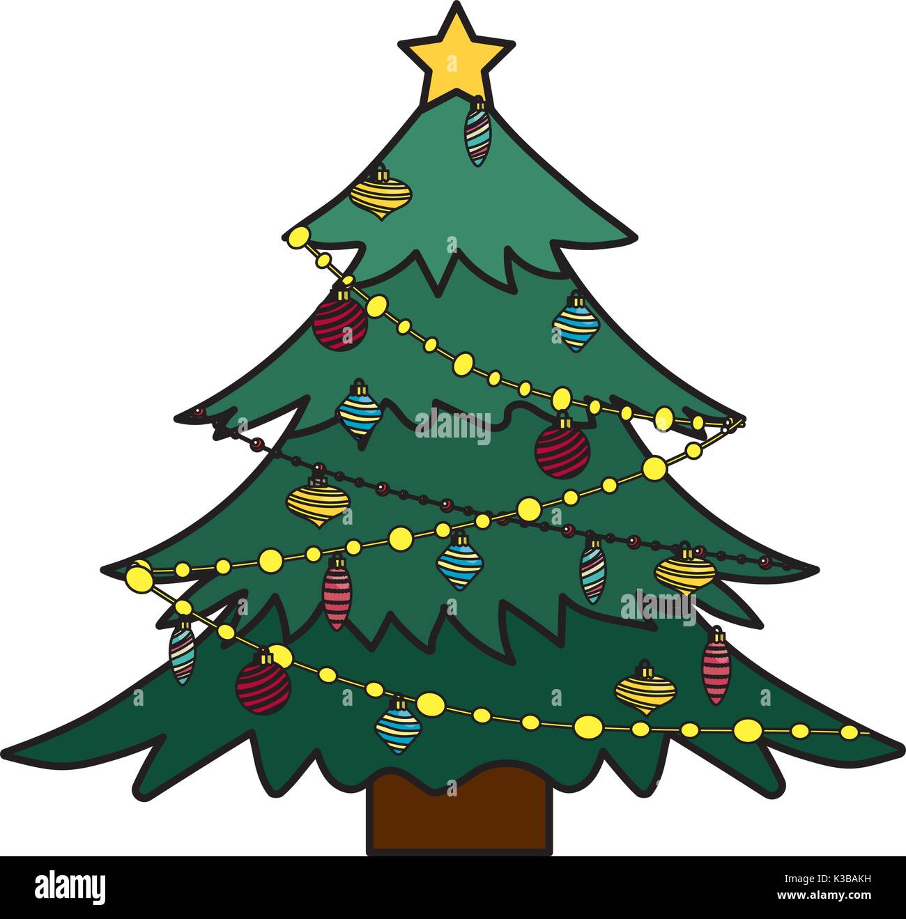 pine tree with balls and lights decoration Stock Vector Image & Art - Alamy