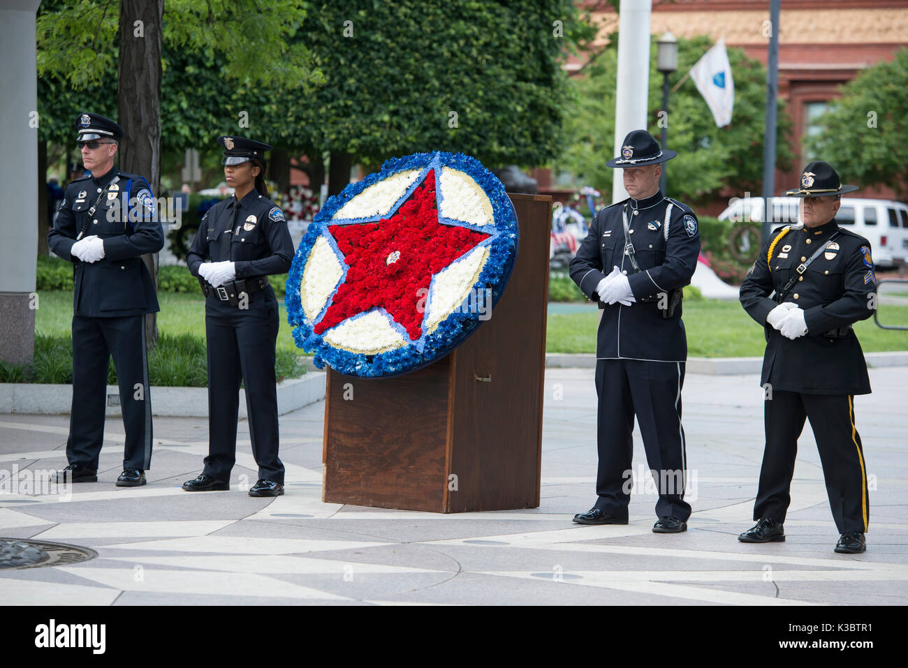 Honor Guard at National Police Week, Washington DC. Officers, relatives, friends, concerned citizens pay respect to fallen on duty law enforcement. Stock Photo