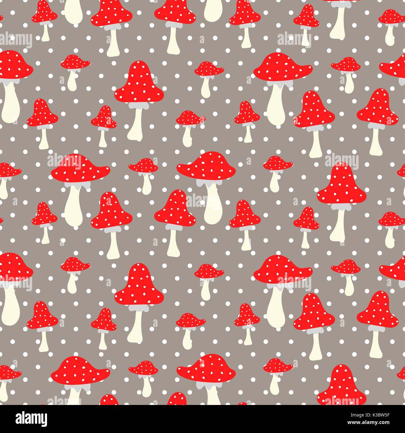 Amanita seamless vector pattern. Poison cartoon mushroom pattern. Stock Vector