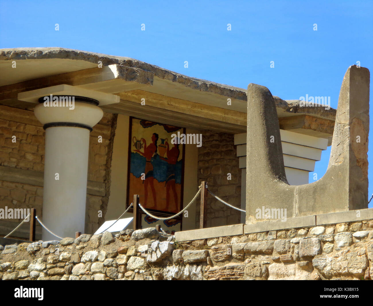 Sacred Horn and the Cup-Bearer Fresco at Knossos, Crete Island of Greece Stock Photo