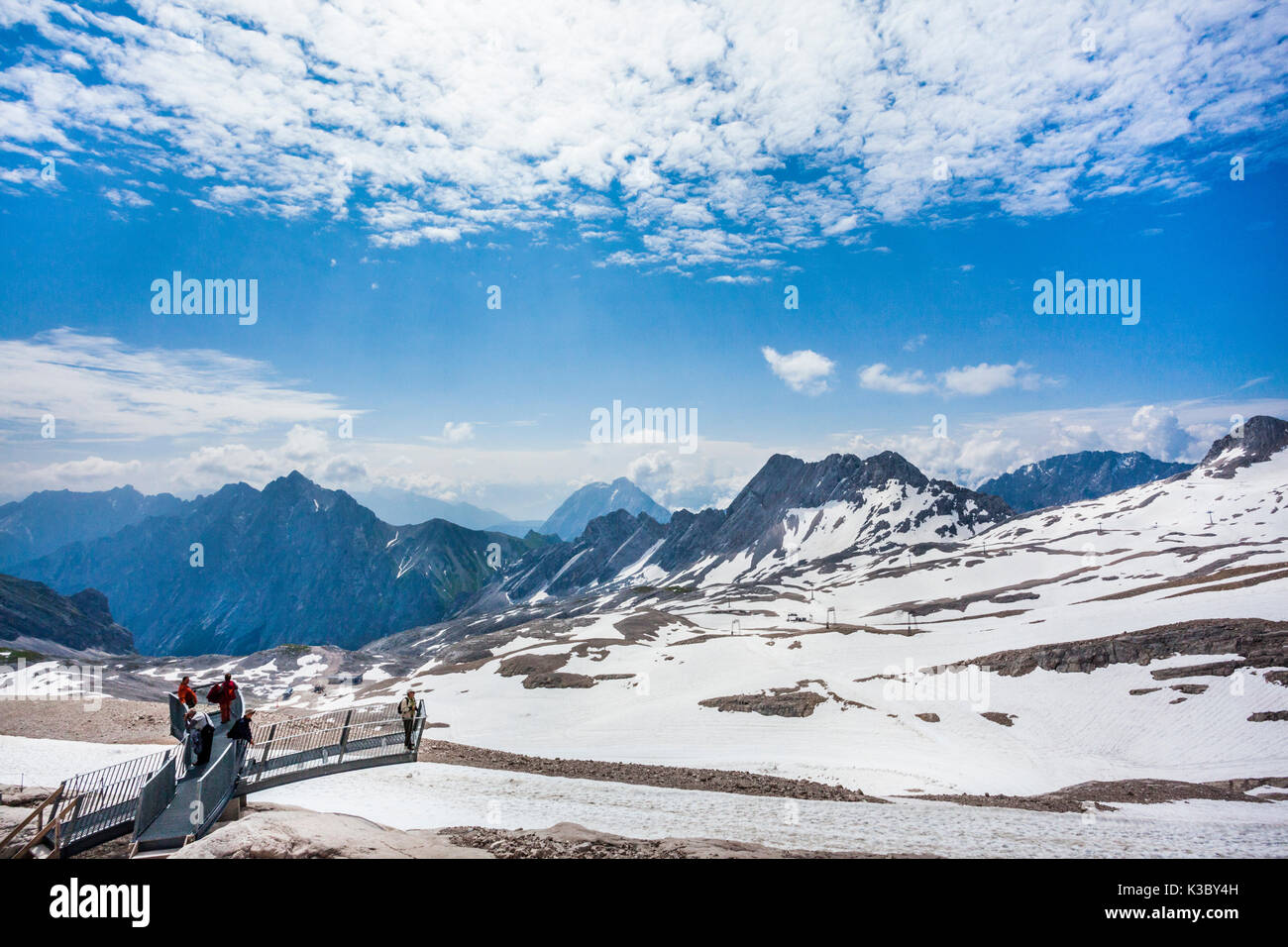 Germany, Bavaria, viewing plattform on the Zugspitzplatt, a kaarst plateau below Germany's highest peak, the Zugspitze Stock Photo