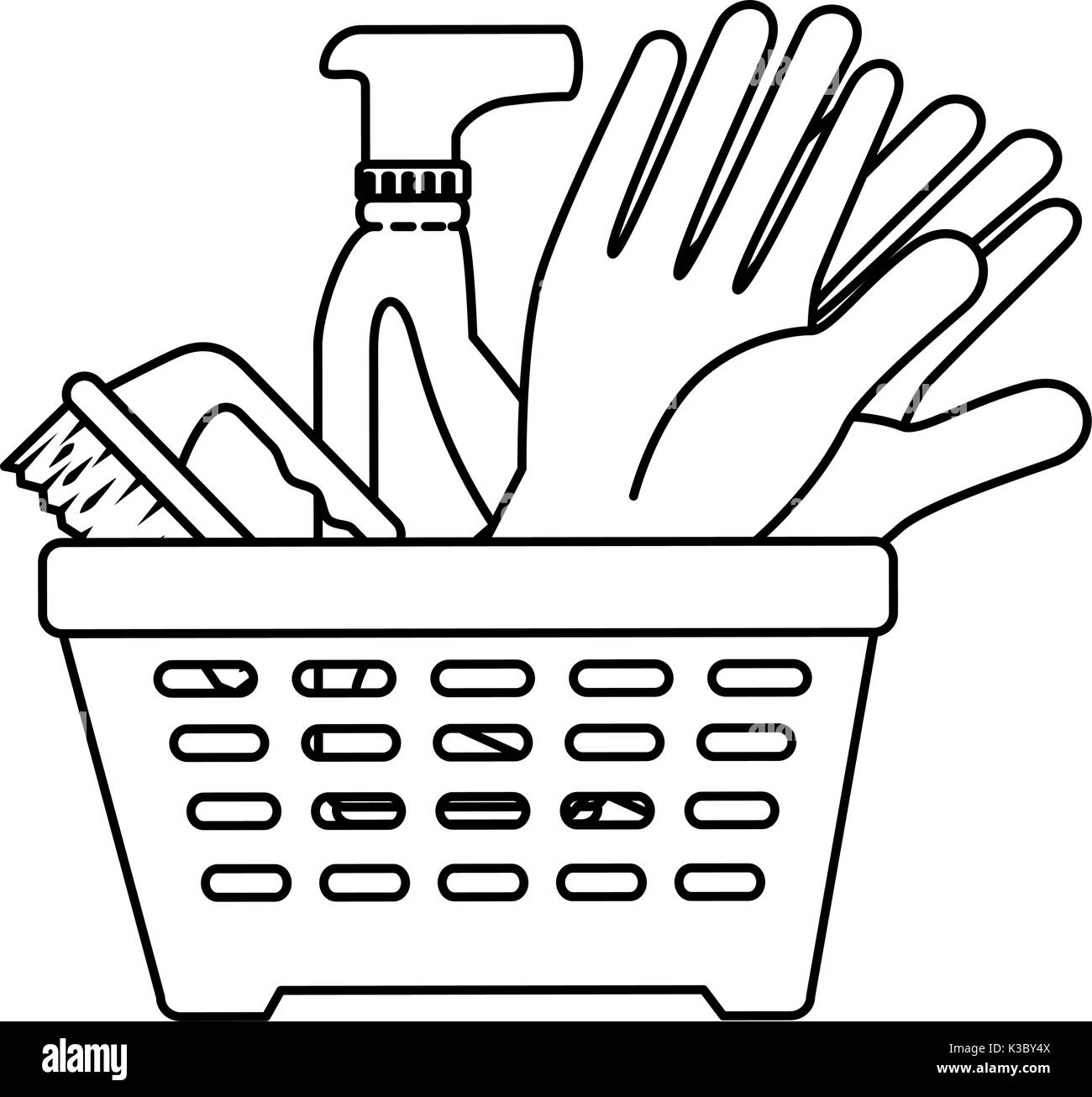 plastic basket with laundry products Stock Vector