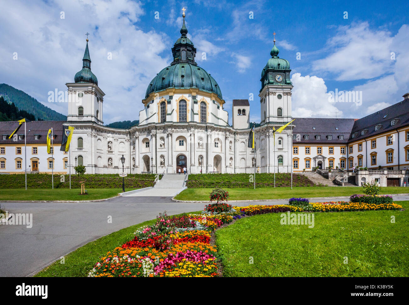 Germany, Bavaria, Ettal Benedictine monastery, view of the Ettal Abbey baroque church facade Stock Photo