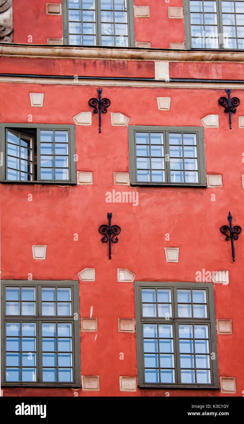 stockholm old town famous houses facade close up, scandinavian architecture Stock Photo