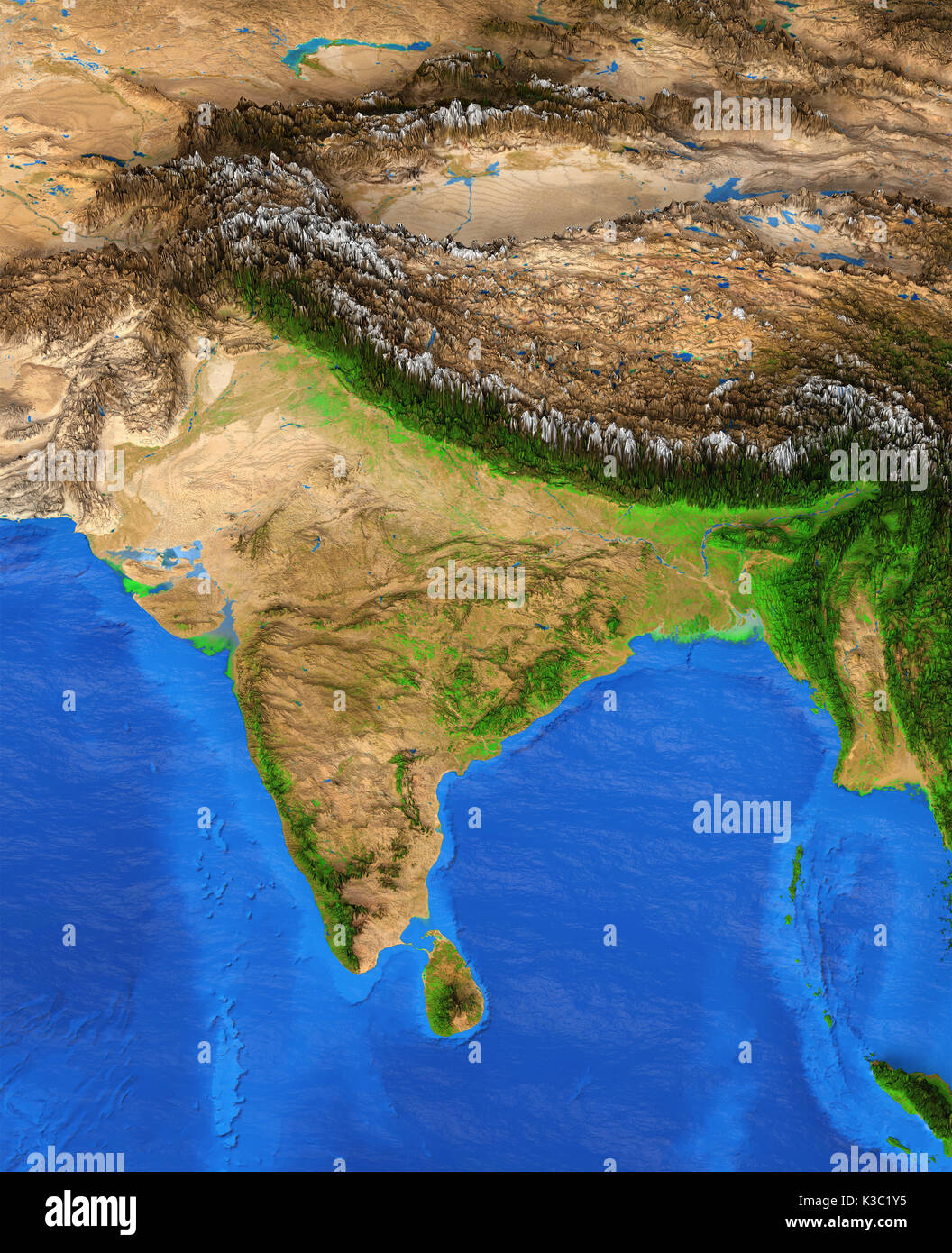 Map of India. Detailed satellite view of the Earth and its landforms. Elements of this image furnished by NASA Stock Photo