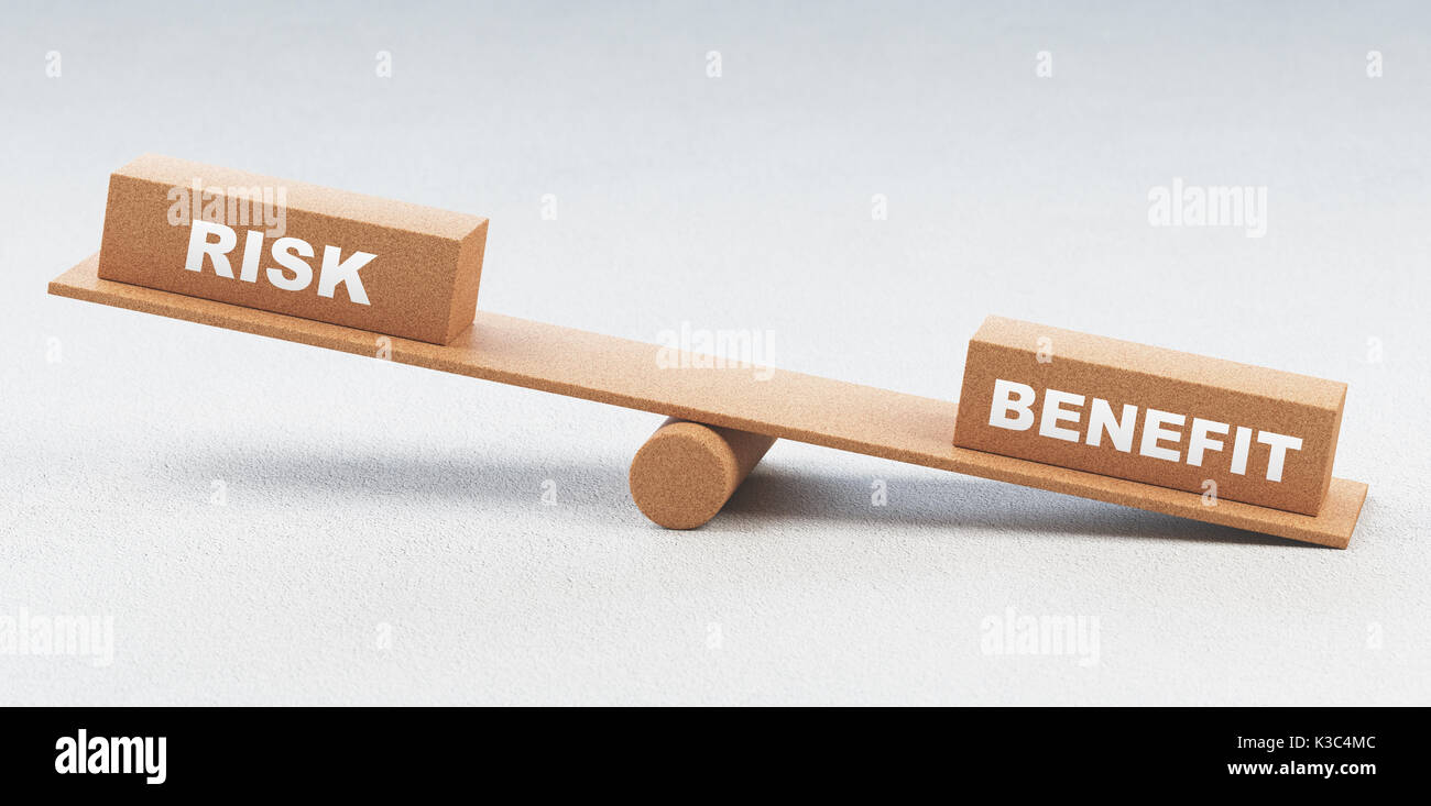 Balance with risk and benefit concept, 3d render illustration Stock Photo