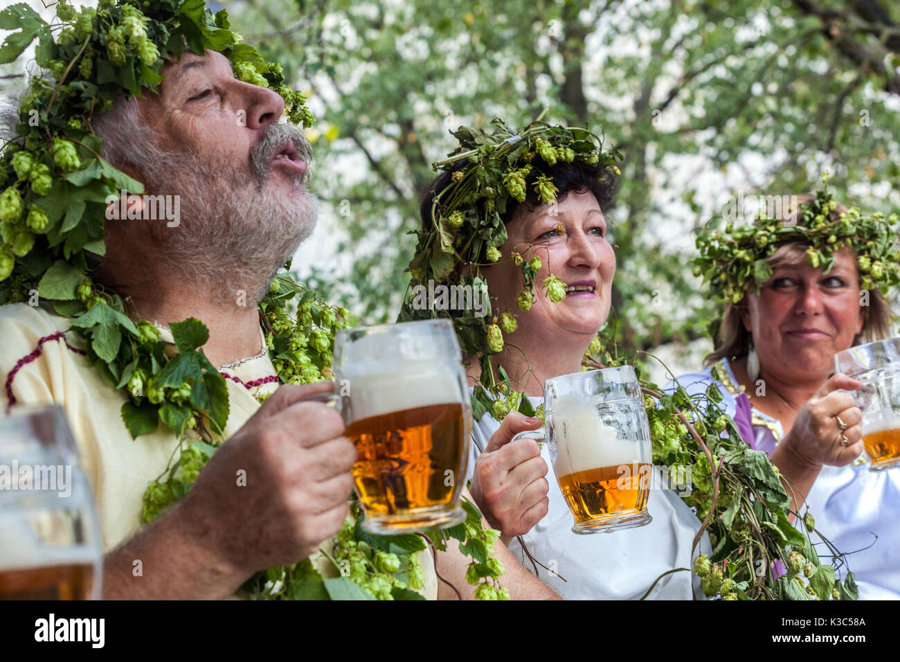 People drinking beer Czech Republic festival of beer Man and women Stock Photo