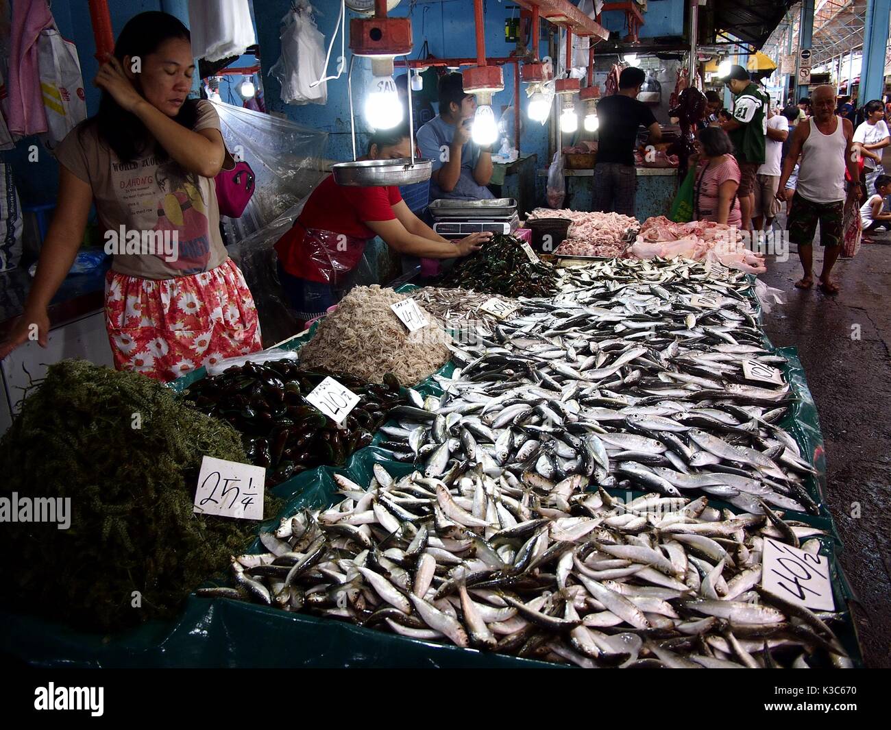 MARIKINA CITY, PHILIPPINES AUGUST 28, 2017 A vendor sells fresh fish