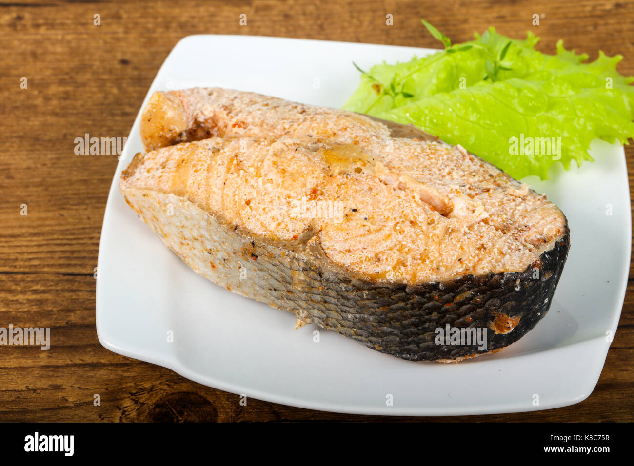 Steamed salmon with thyme Stock Photo Alamy