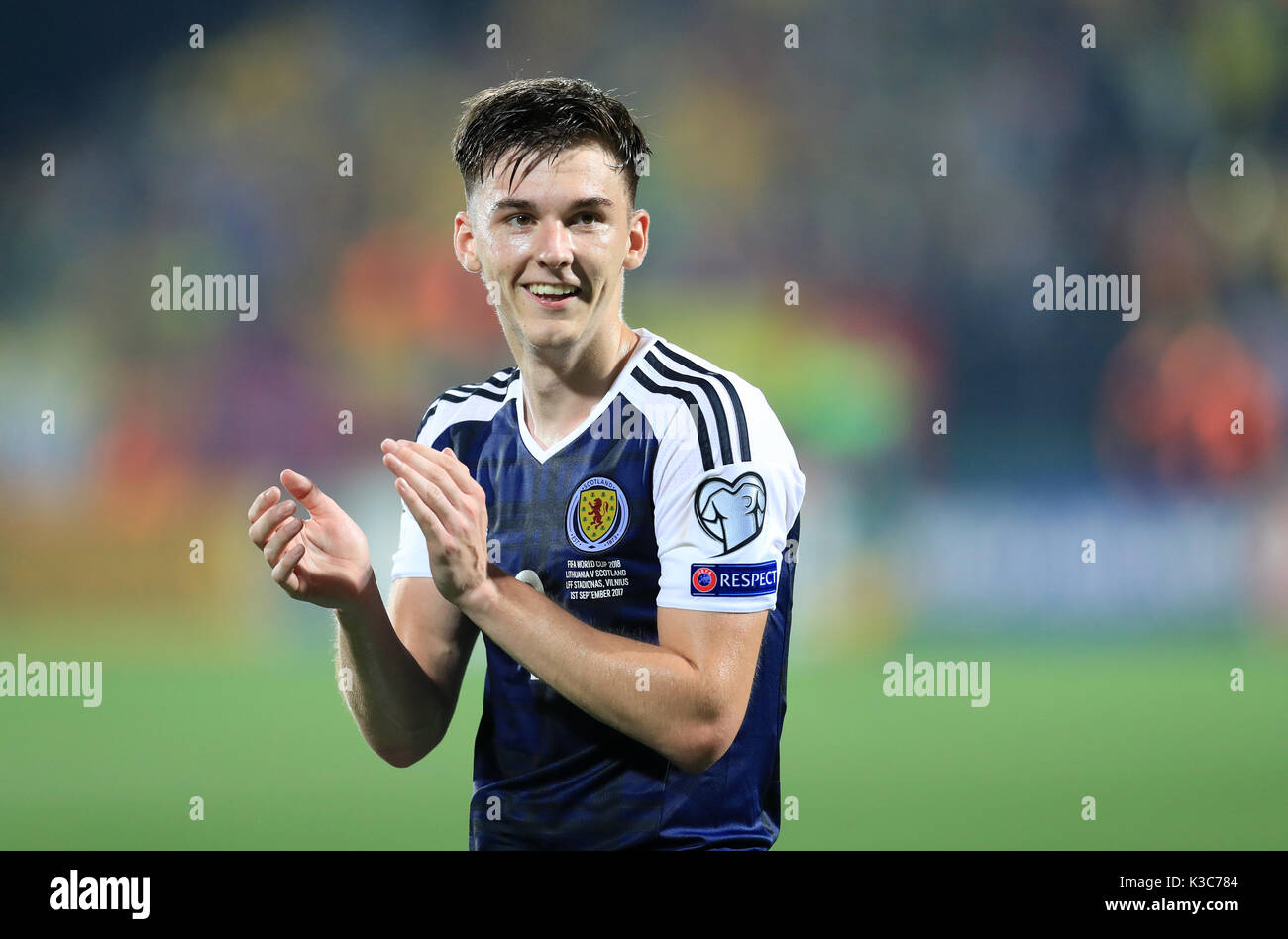 Scotland S Kieran Tierney During The 2018 Fifa World Cup Qualifying Scotland S Kieran Tierney During The 2018 Fifa World Cup Qualifying Group F Match At Lff Stadium Vilnius