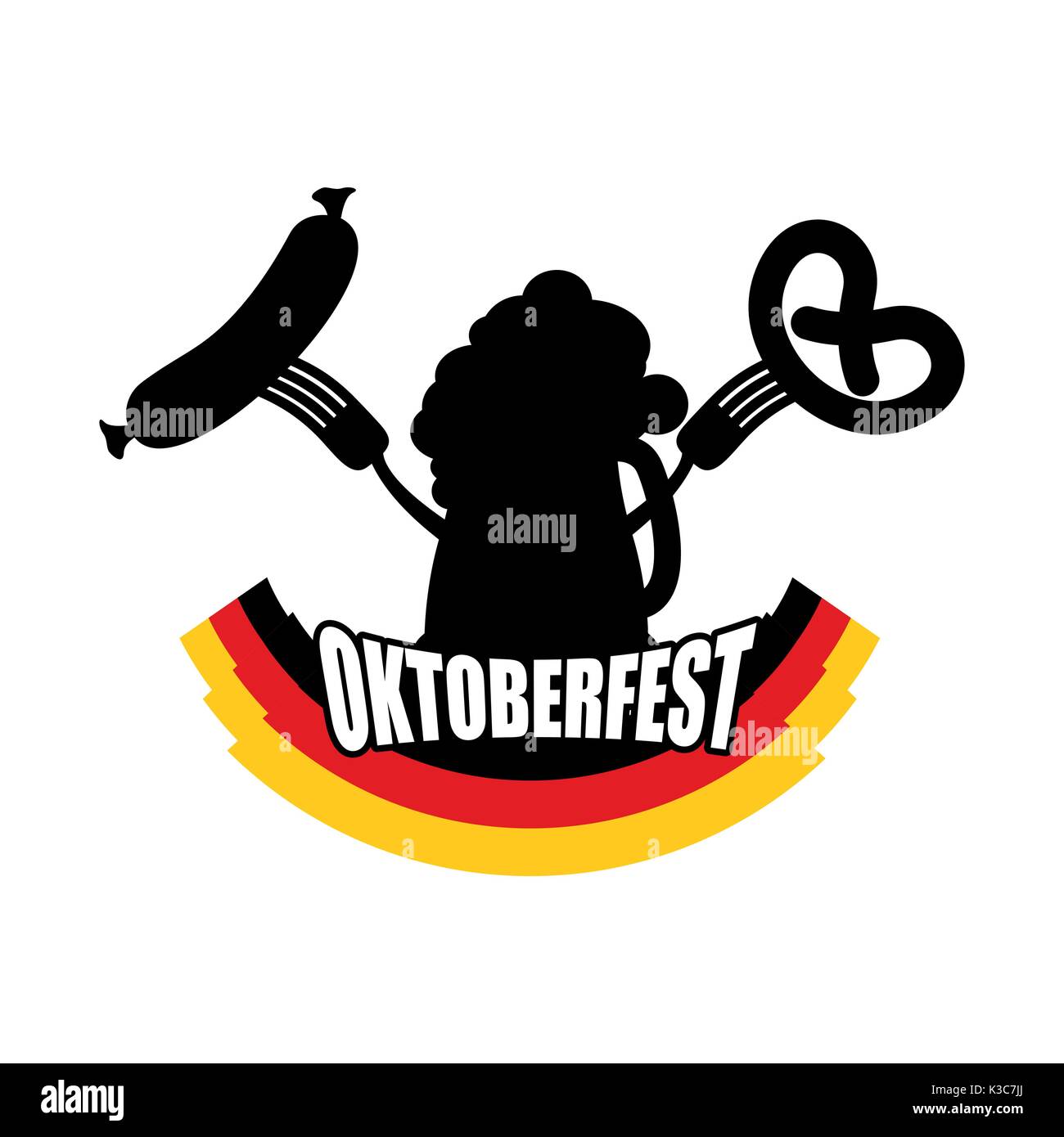 Oktoberfest symbol of beer, sausage and pretzel. Sign National Holiday of beer in Germany. Alcohol and cracker Stock Vector