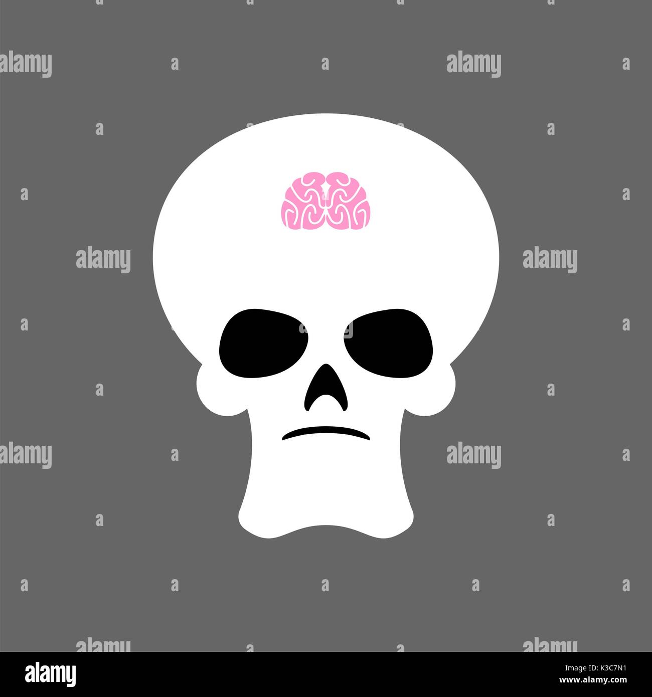 Skull and small brain. X-ray of stupid. Little mind and skeleton head. Stock Vector