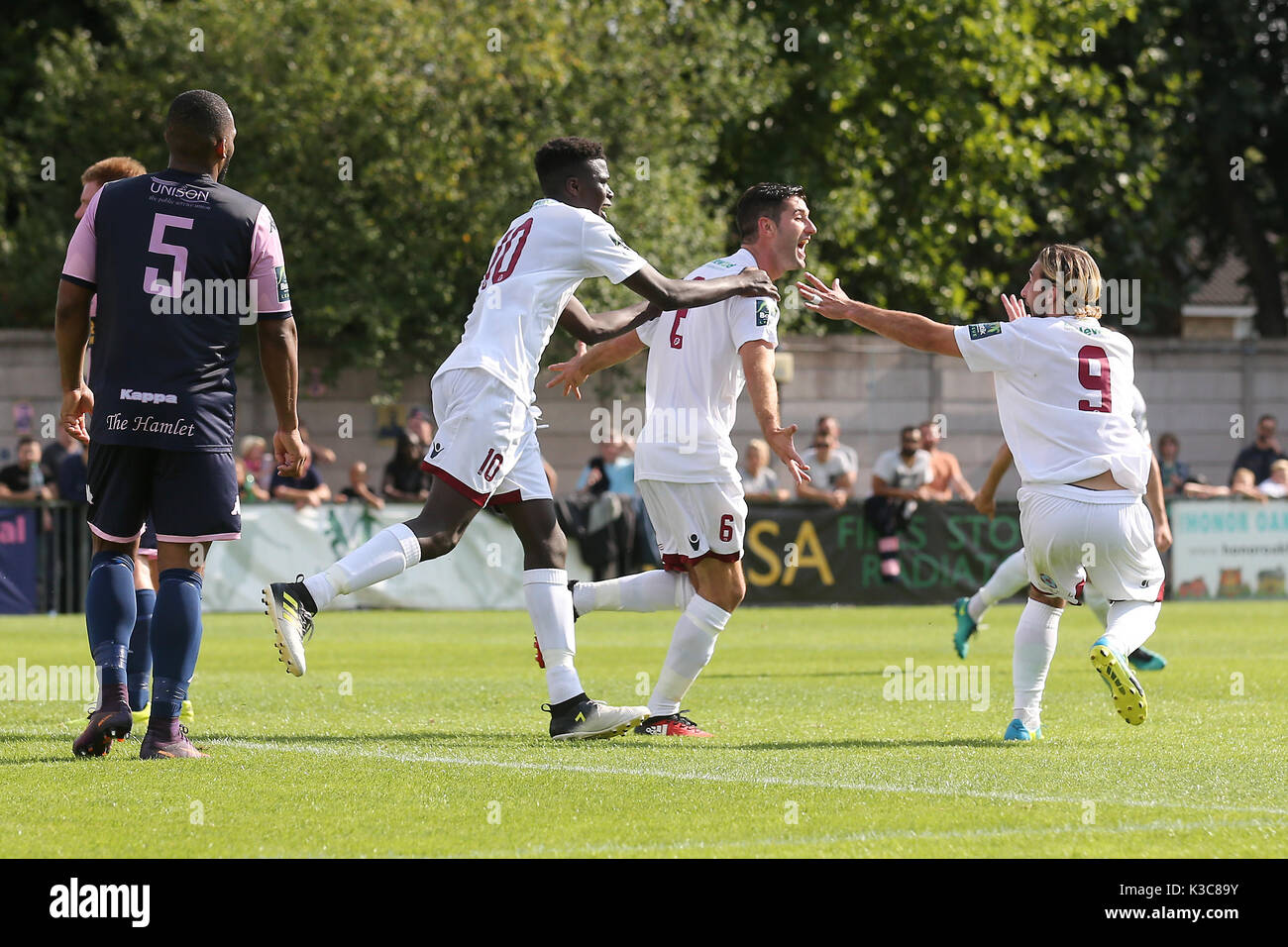 Ollie Rowe of Hastings scores the first goal for his team and ...