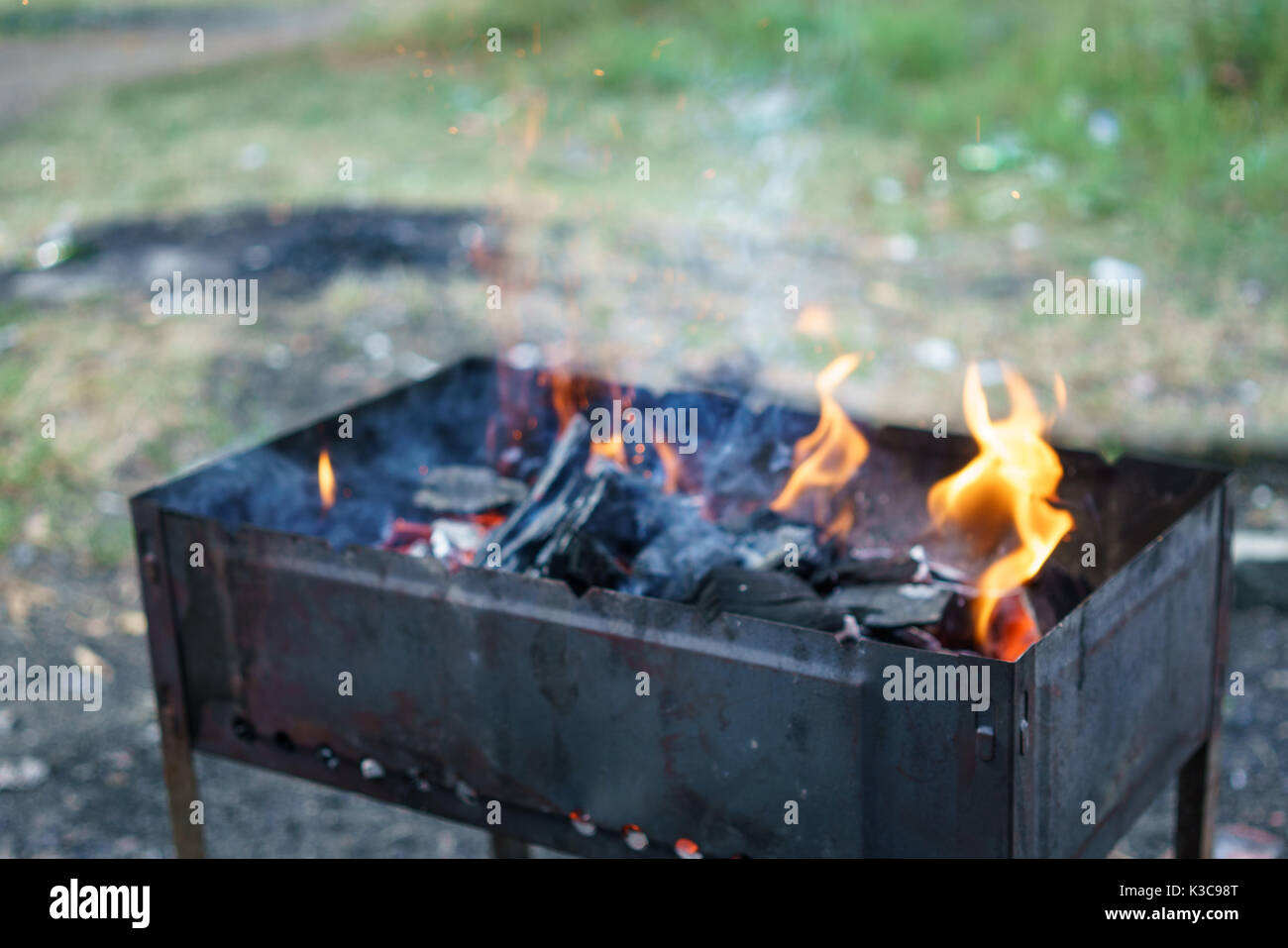 Fire in barbecue, outdoor Stock Photo Alamy