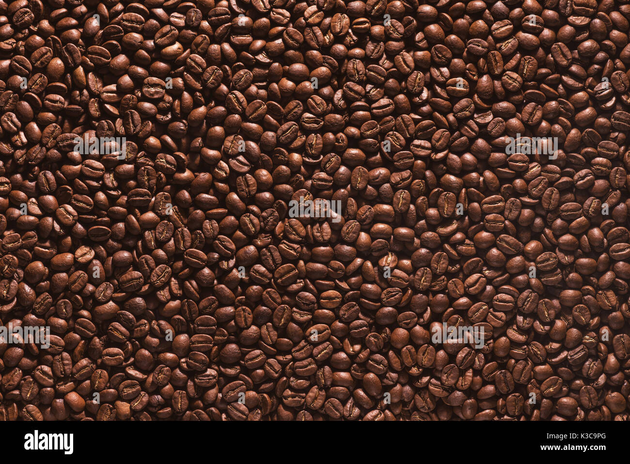 Roasted coffee beans on a flat background. Stock Photo