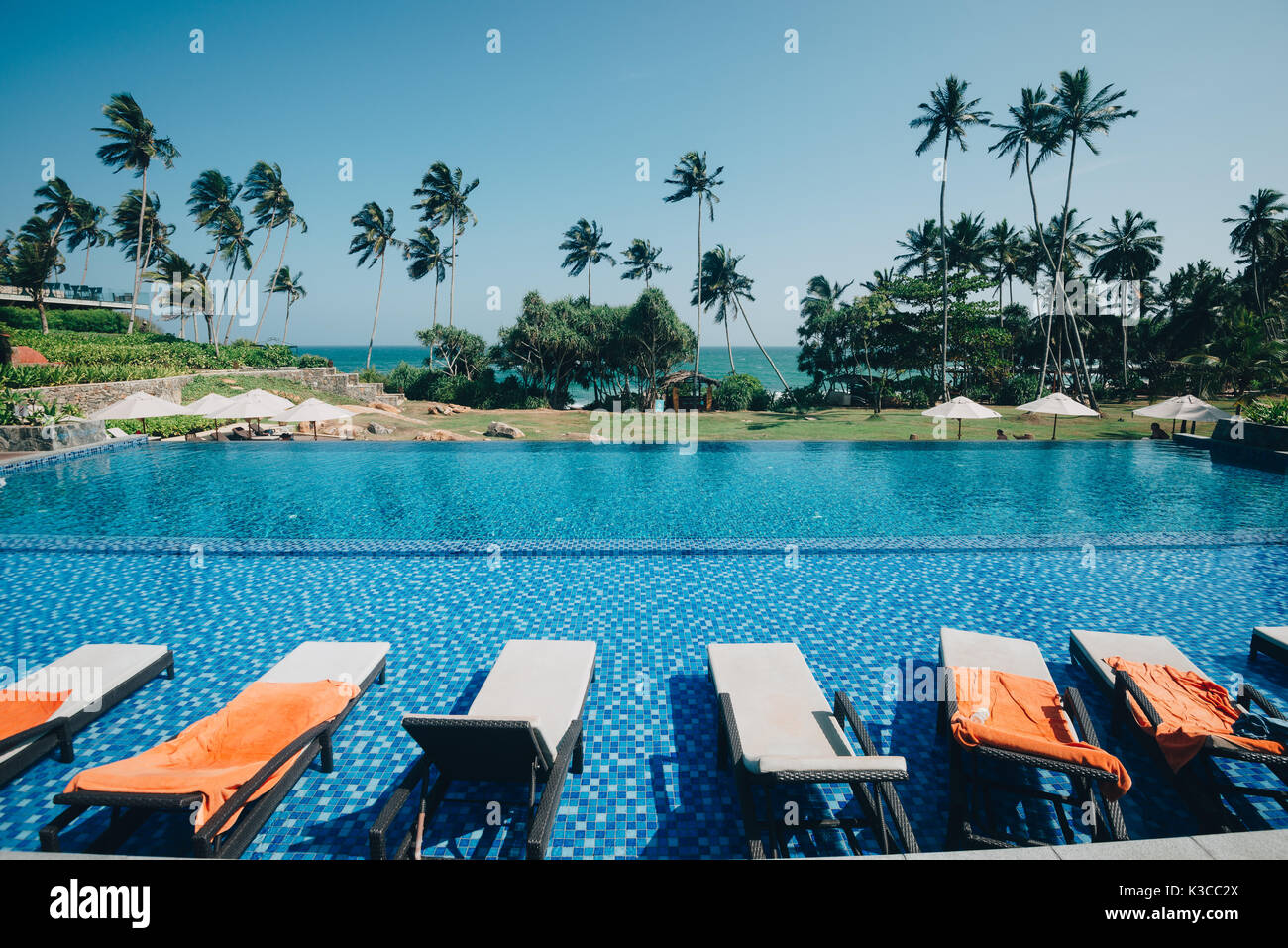Tangalle, Southern Province, Sri Lanka - April 27, 2017: The Anantara beach haven resort swimming pool in Tangalle, Sri Lanka Stock Photo