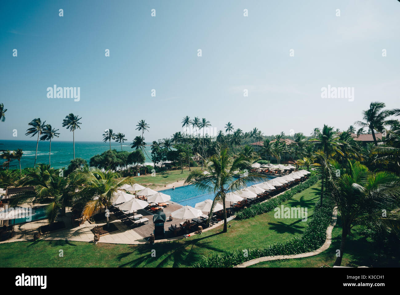 Tangalle, Southern Province, Sri Lanka - April 27, 2017: The Anantara beach haven resort swimming pool in Tangalle, Sri Lanka Stock Photo