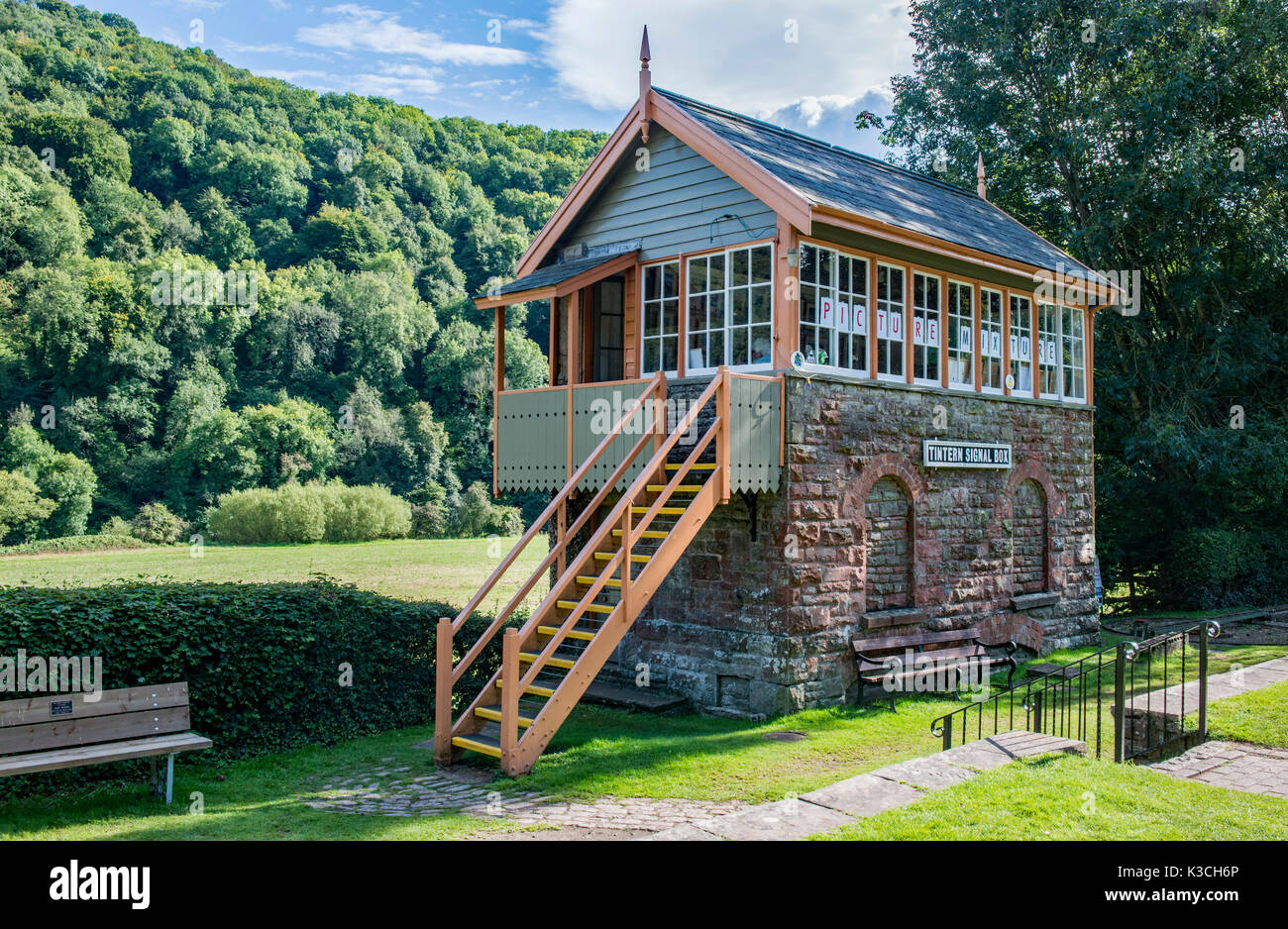 The old signal box at Tintern Parva Railway Station, in the Wye Valley Stock Photo