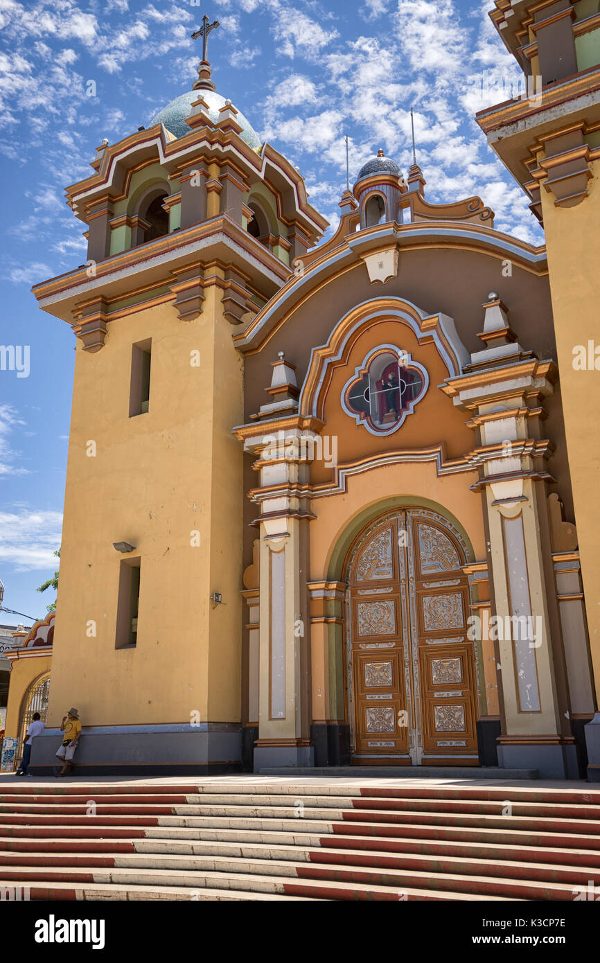 March 19, 2017 Tumbes, Peru: church in the centre of the tropical town known for the finest beaches of the country Stock Photo