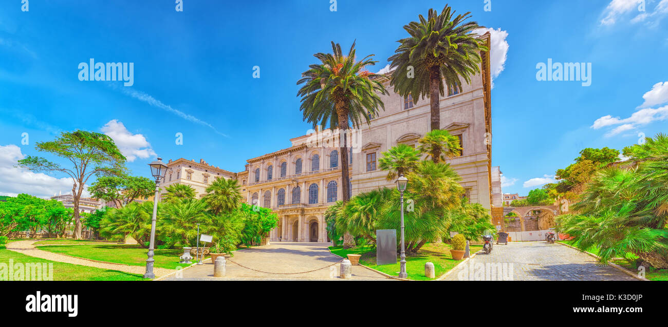 Barberini Palace (Palazzo Barberini ) .Palazzo Barberini  is a 17th-century palace in Rome, facing the Piazza Barberini in Rione Trevi. It houses the  Stock Photo