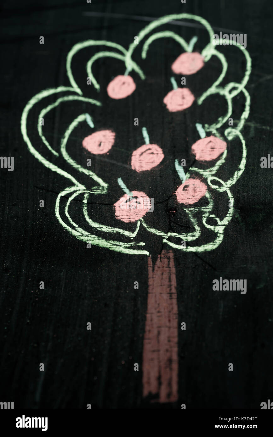 chalk drawing on blackboard background selective focus macro Stock