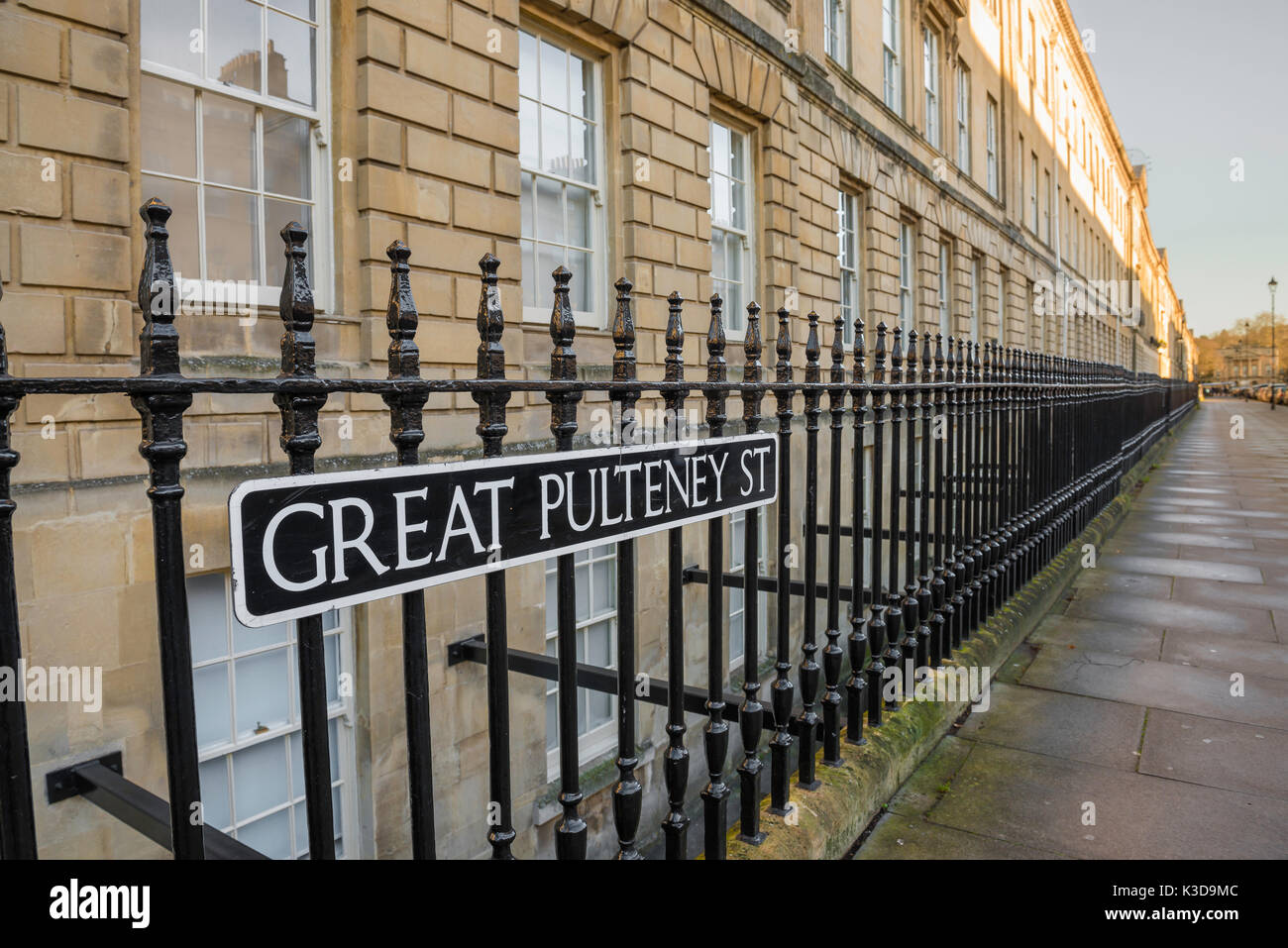 Great Pulteney Street, view of a well-preserved row of Georgian terraced houses in the centre of the city of Bath, UK. Stock Photo