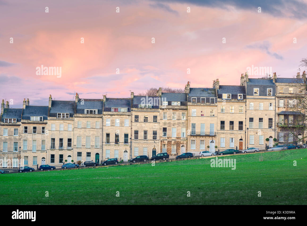 Bath city houses, view of a row of Georgian terraced houses known as Marlborough Buildings facing Victoria Park in the city of Bath, Somerset, UK Stock Photo