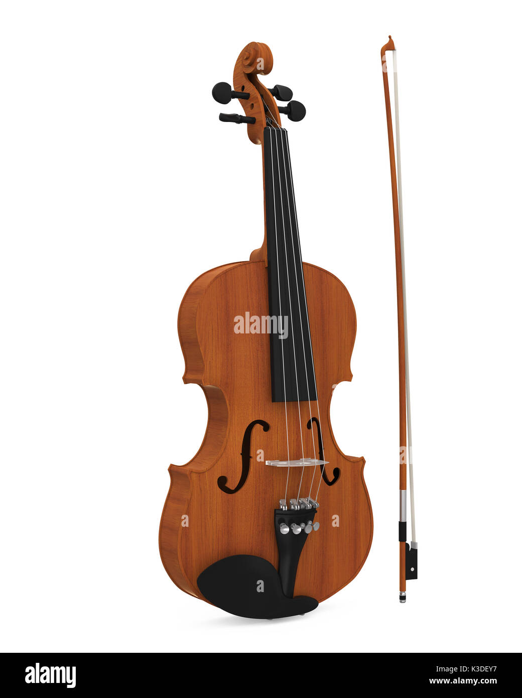 Aged Violin with Bow Isolated Stock Photo