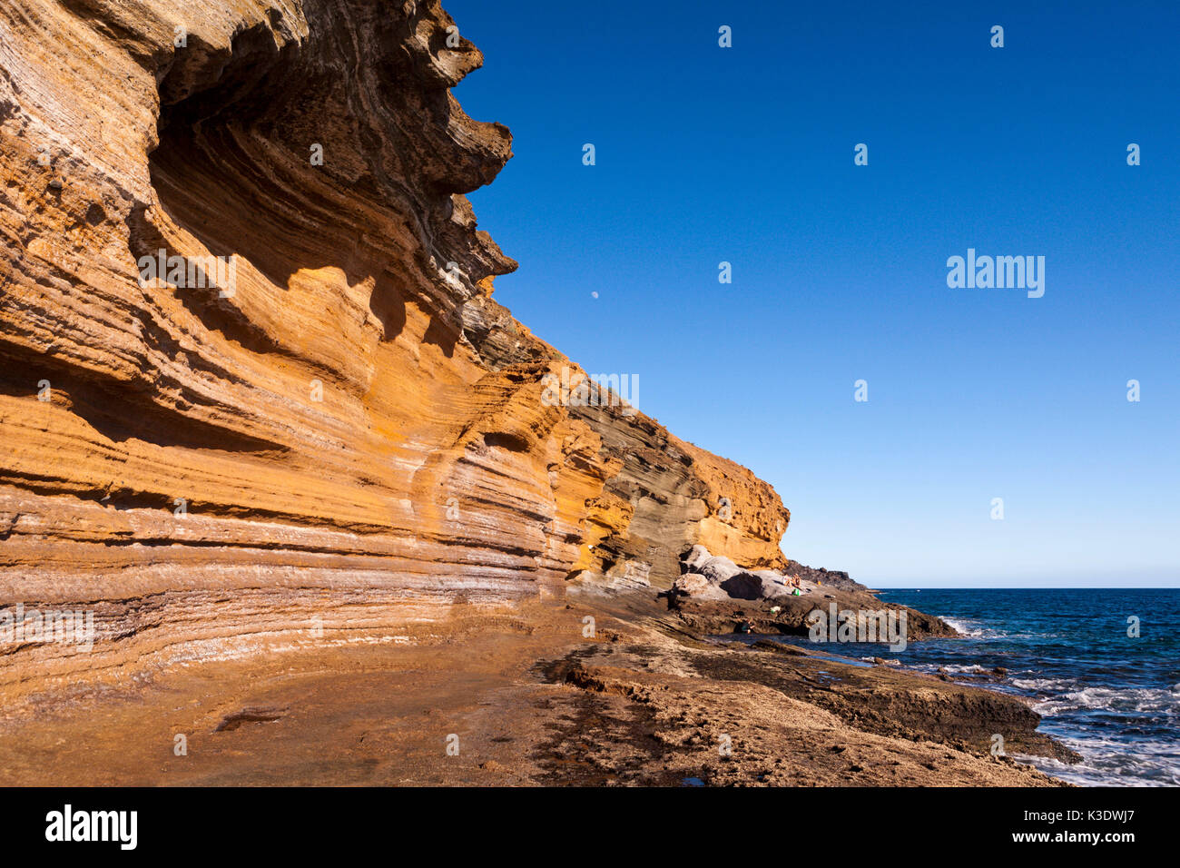 Fossilized dunes with Costa del Silencio, Tenerife, the Canaries, Spain, Stock Photo