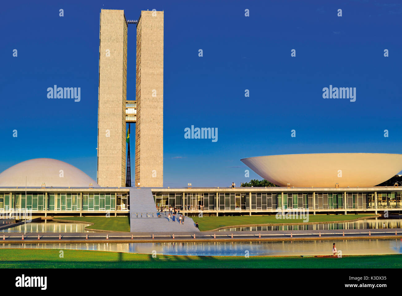 Brazil, Brazil, decorated futuristic national congress of Oscar Niemeyer accommodates the Brazilian senate and the house of representatives, Stock Photo