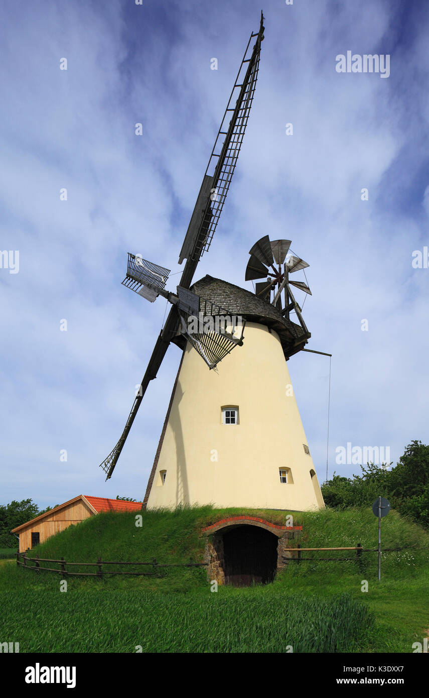 Westphalian Mühlenstrasse, windmill Südhemmern in Hille, Ostwestfalen-Lippe, North Rhine-Westphalia, Stock Photo