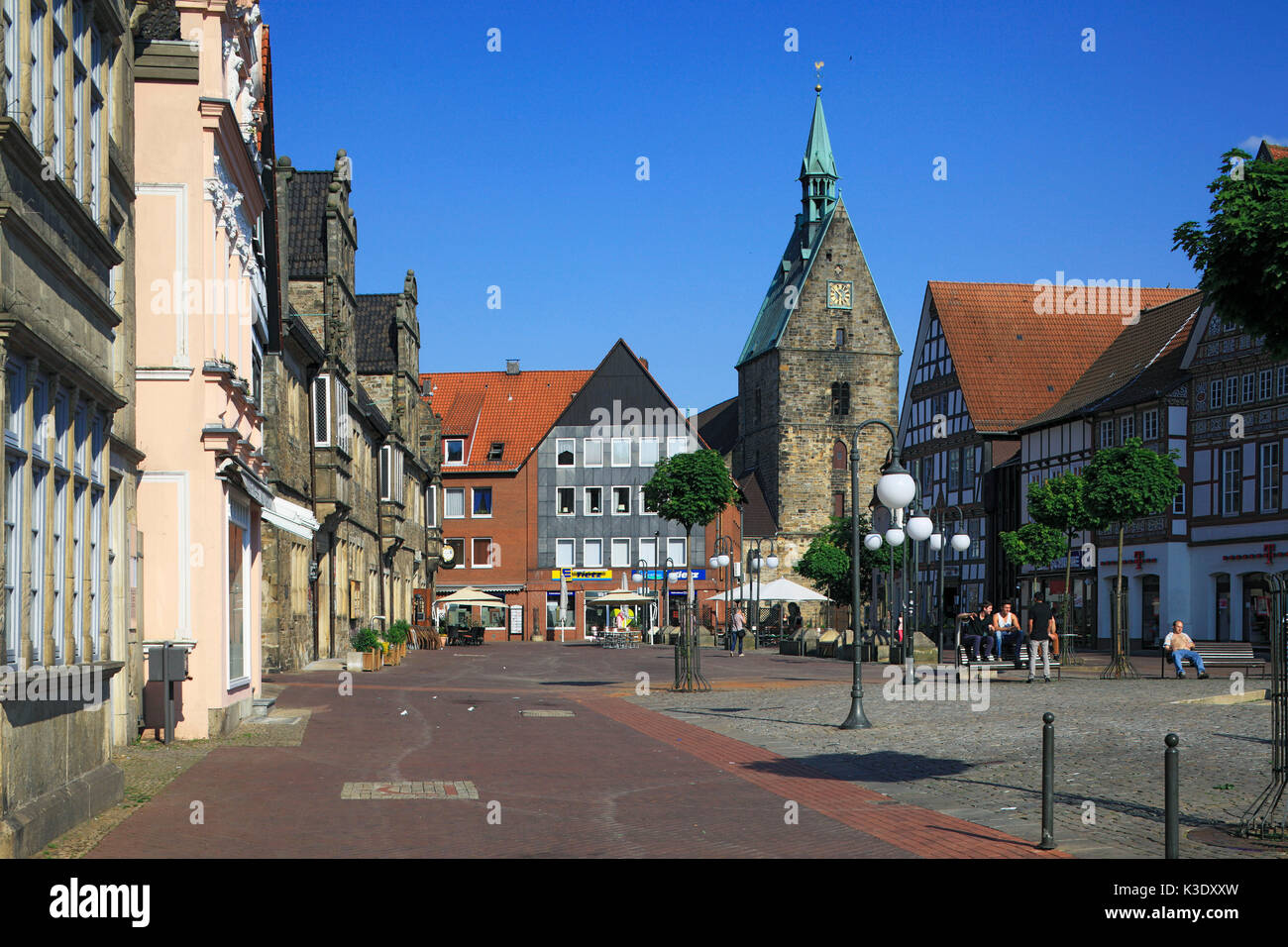 Marketplace and Saint Martini church in Stadthagen, Weser mountainous country, Lower Saxony, Stock Photo