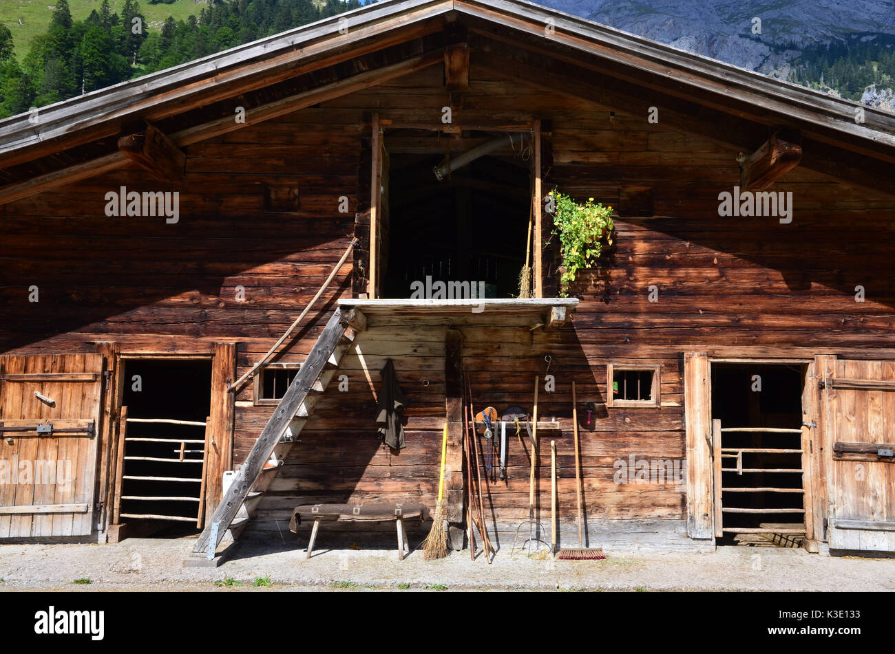Österreich, Tirol, Eng, Naturpark, Großer Ahornboden, Almdorf, Almhütte, Stock Photo