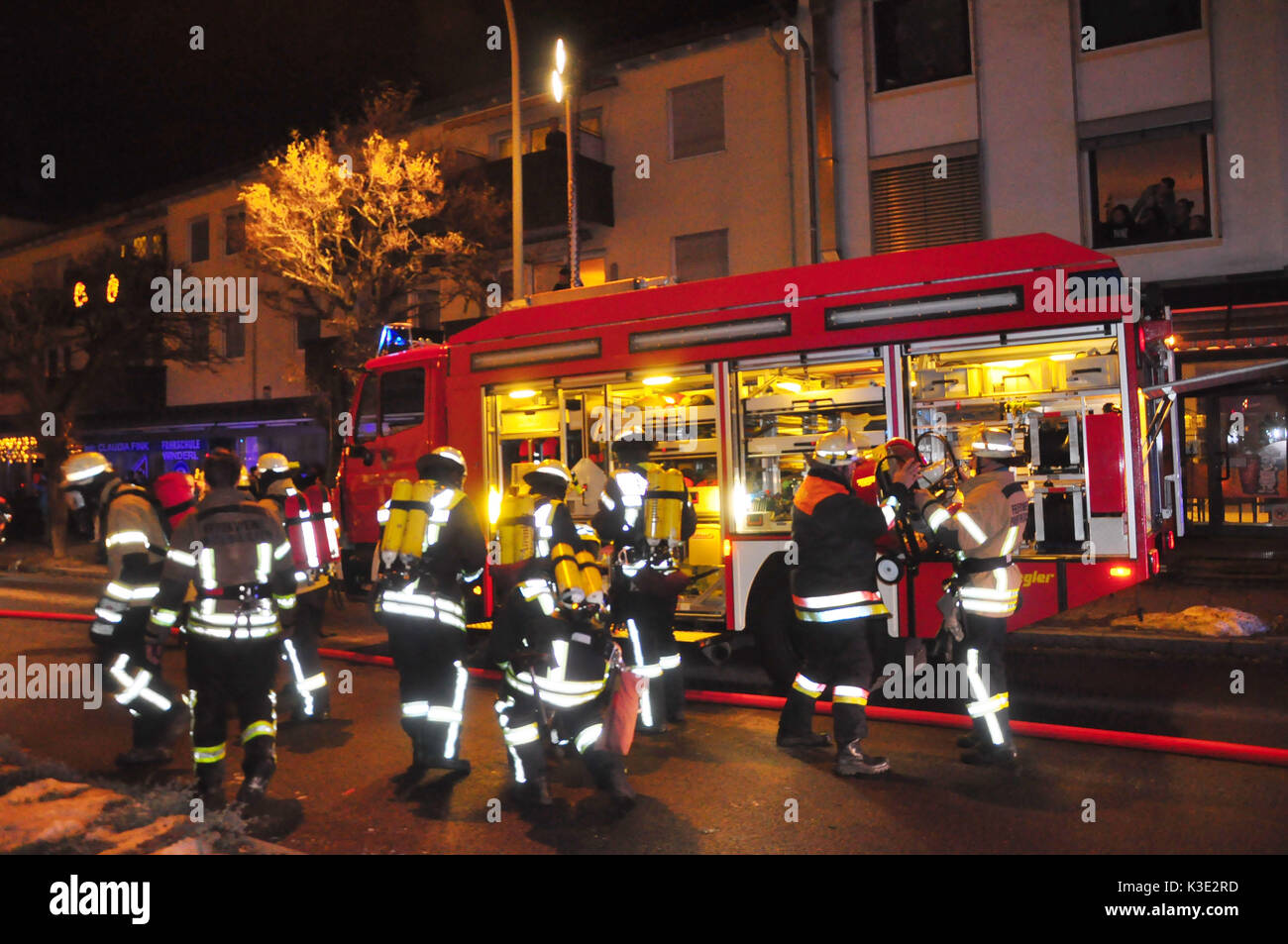 Feuerwehr, Gro?brand, Nacht, Einsatz, Stock Photo