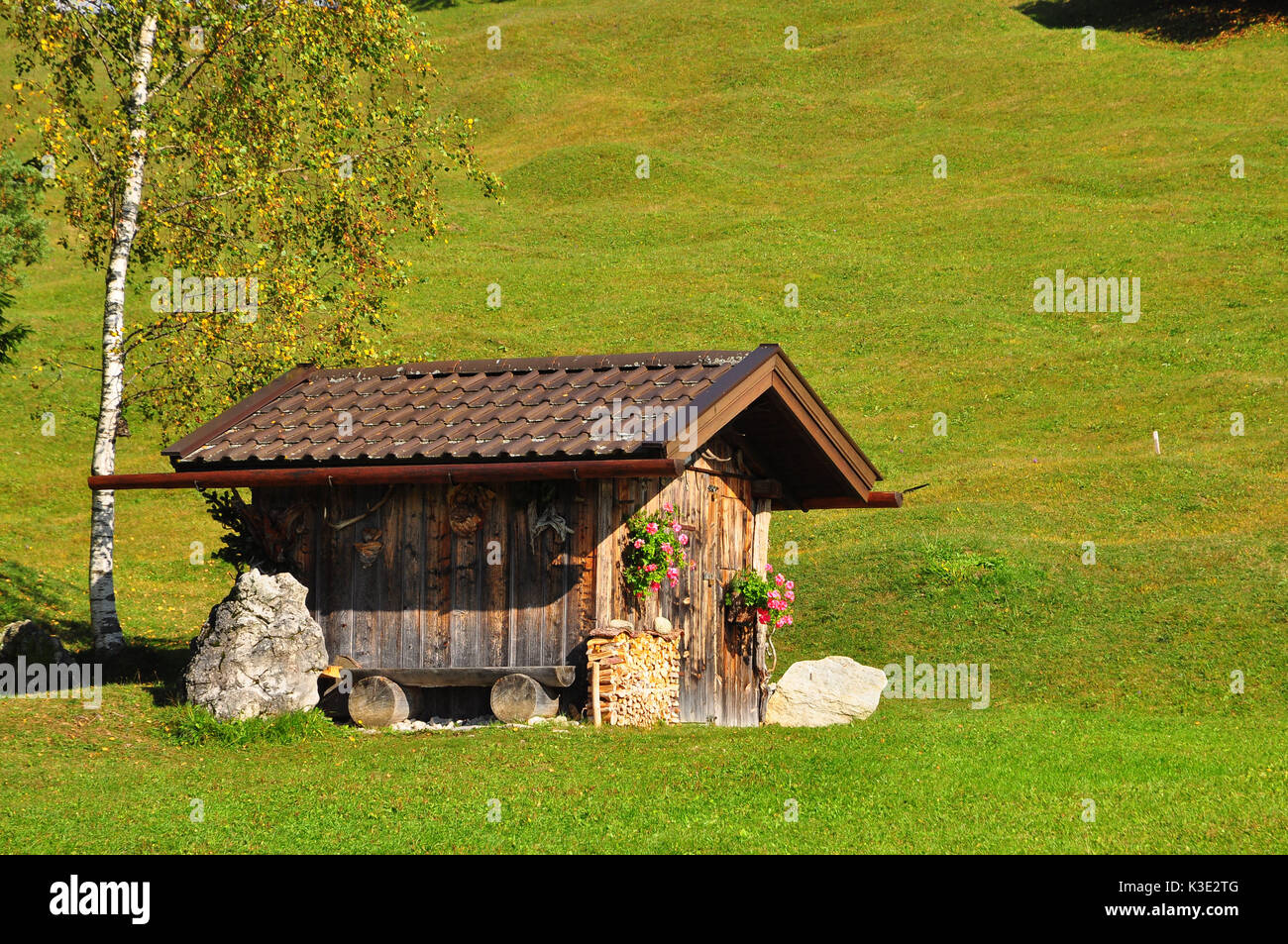 Deutschland, Bayern, Isartal, Buckelwiesen, Holzh?tte, Stock Photo