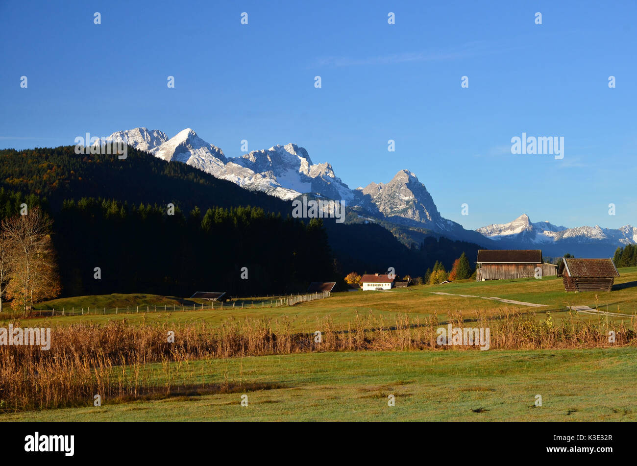 Deutschland, Bayern, Gerold, Wettersteingebirge, Nutzwiese, Heustadl, Stock Photo
