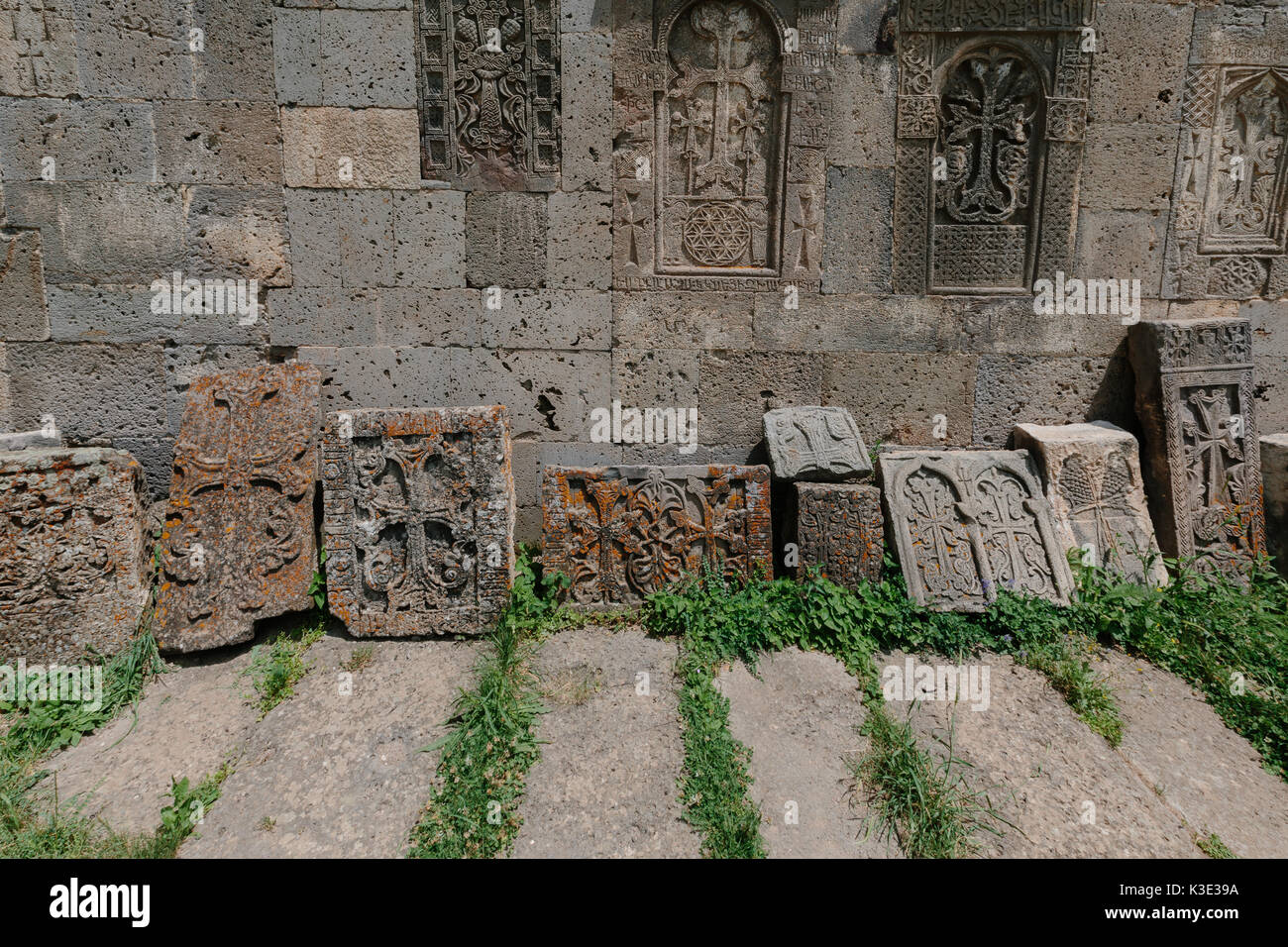 Khachkars near the monastery of Tatev Stock Photo