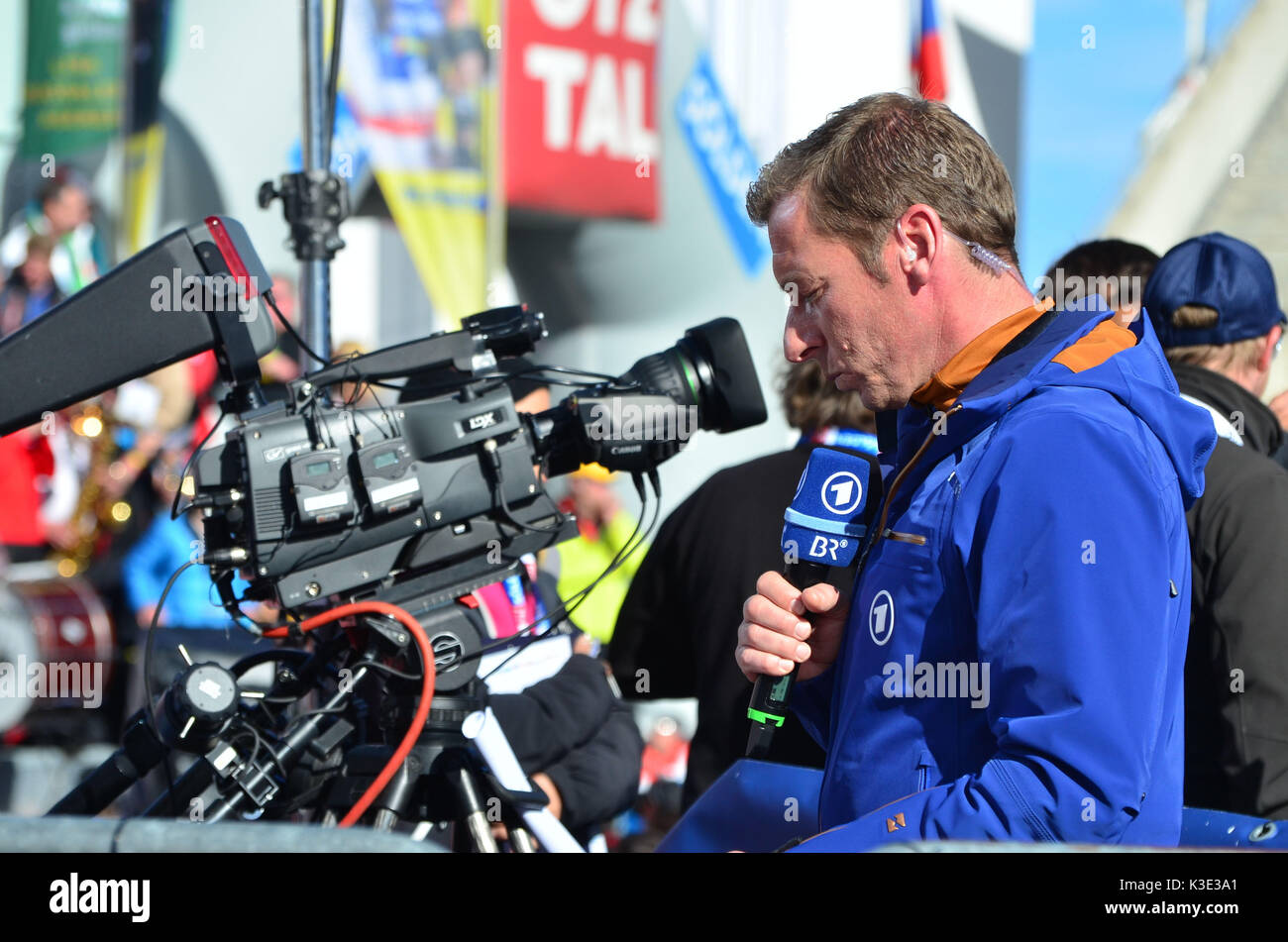Skiing, ski race, ski world cup, TV team, camera Stock Photo