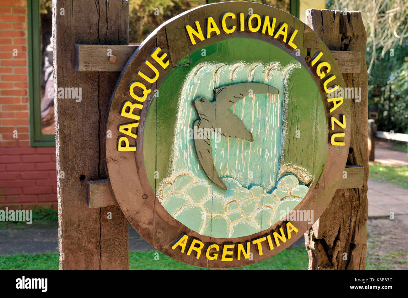 Argentina, Iguazu national park, entrance sign of the Parque Nacional Iguazu Stock Photo