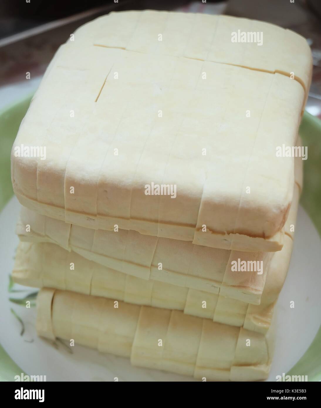 Cuisine and Food, A Pile of Fresh Chinese Firm Tofu or Bean Curd Made of Coagulating Soy Milk