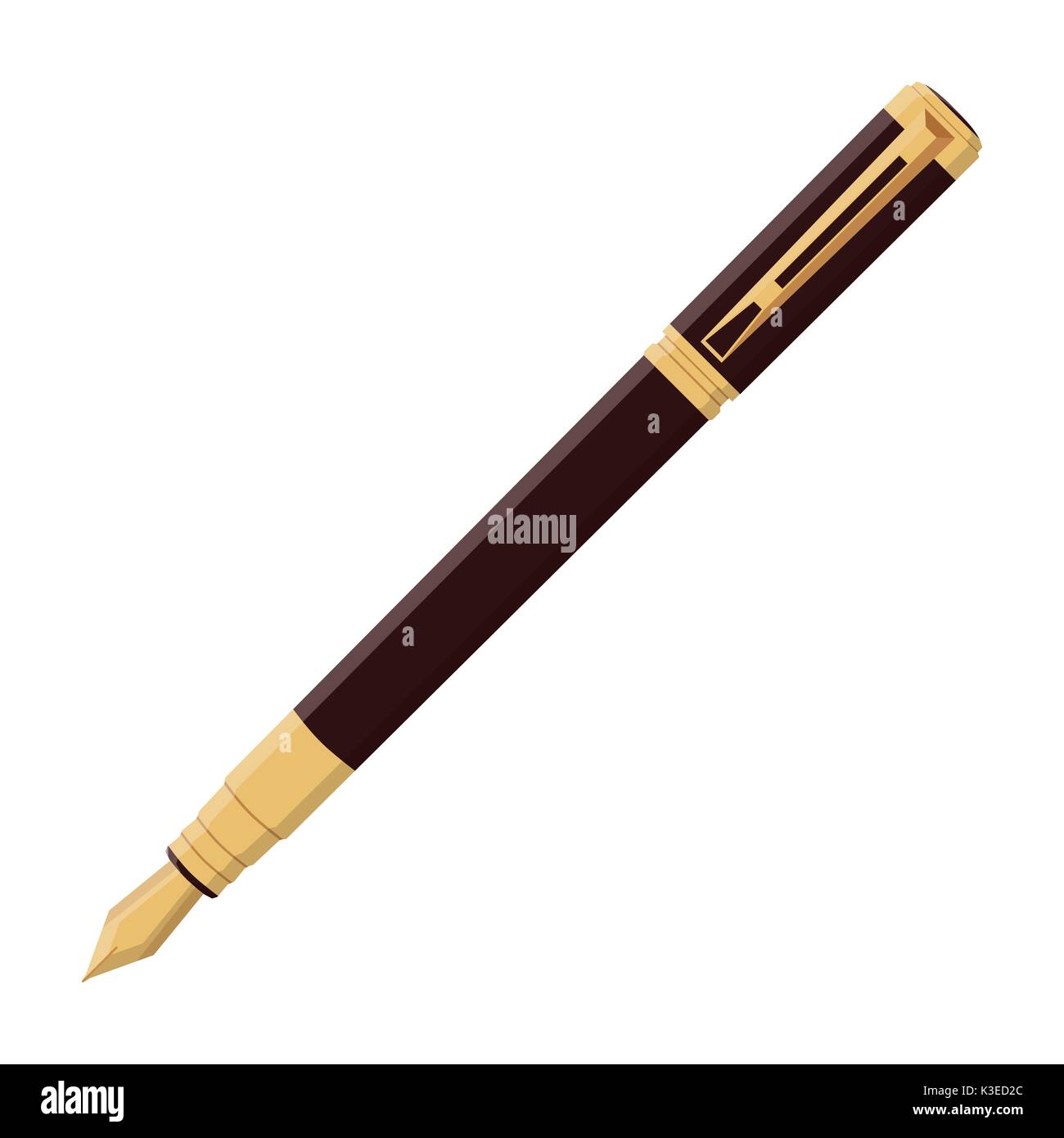 Vector illustration golden vintage fountain pen. Old fashioned fountain